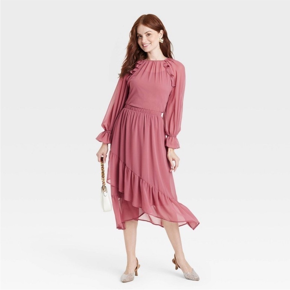 A New Day ruffle midi skirt in rose pink, size medium, new!